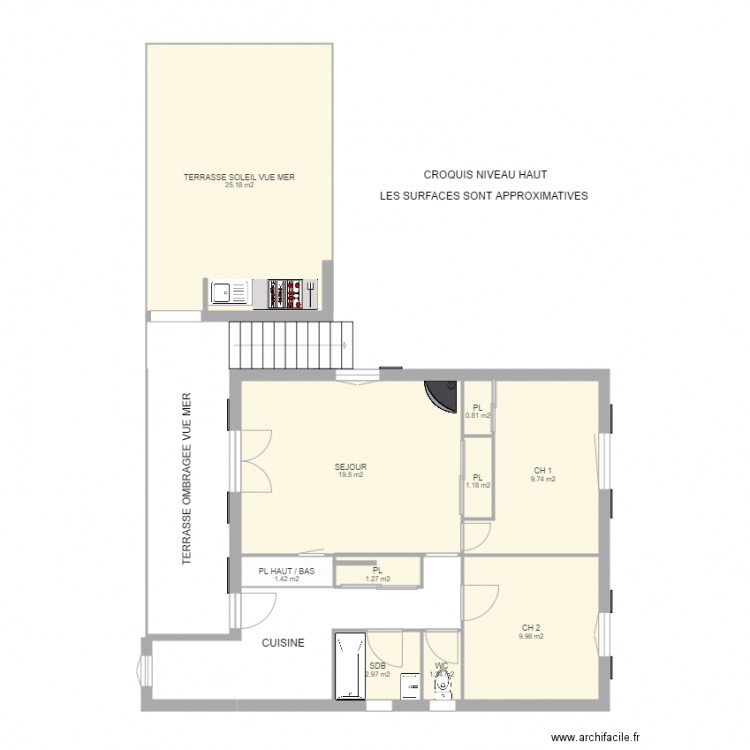 Pampelonne croquis niveau haut 2. Plan de 0 pièce et 0 m2