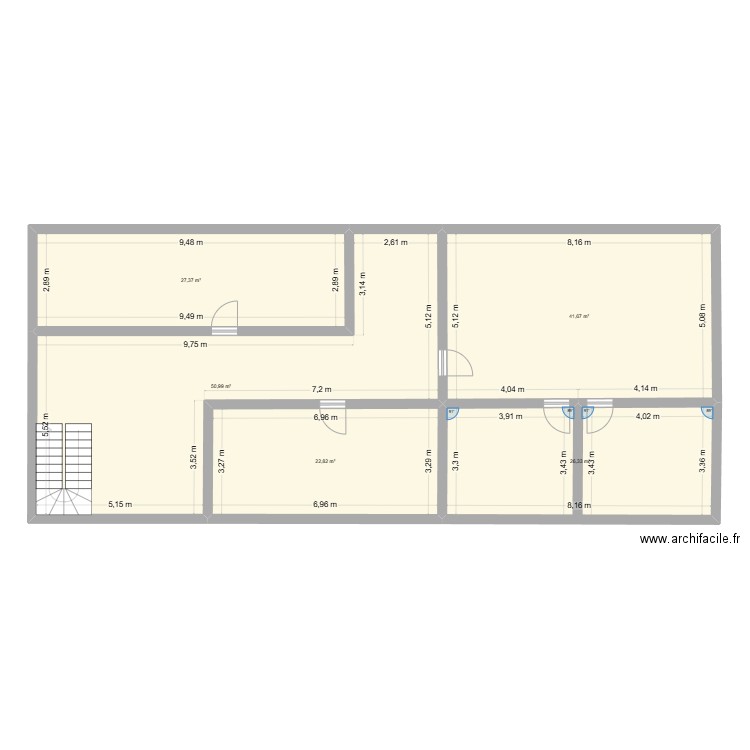 R+1 Caserne Administratif. Plan de 5 pièces et 169 m2