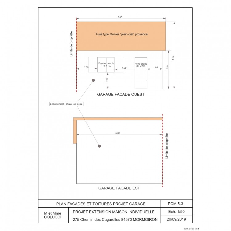 PCMI5 GARAGE FACADES EST OUEST. Plan de 0 pièce et 0 m2