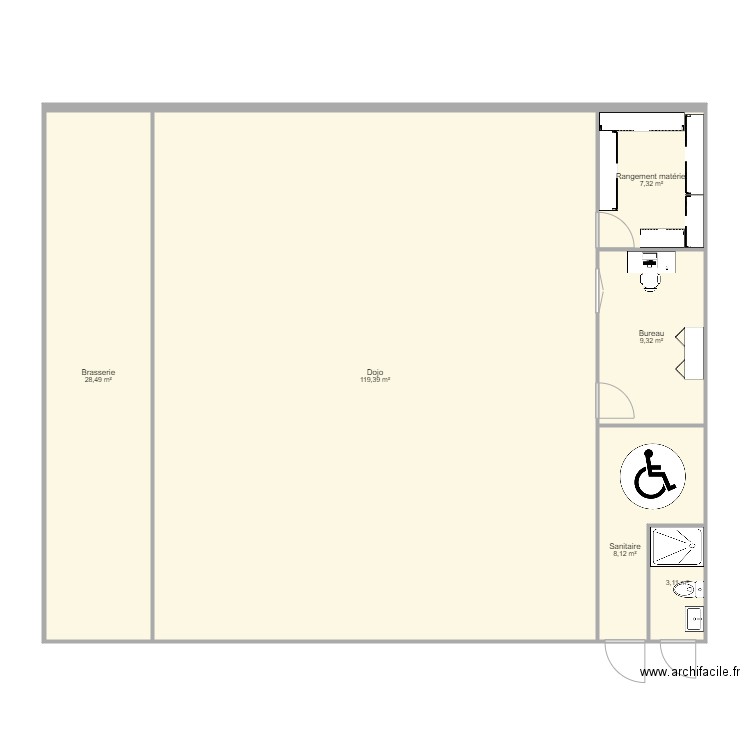 dojo bis. Plan de 14 pièces et 350 m2