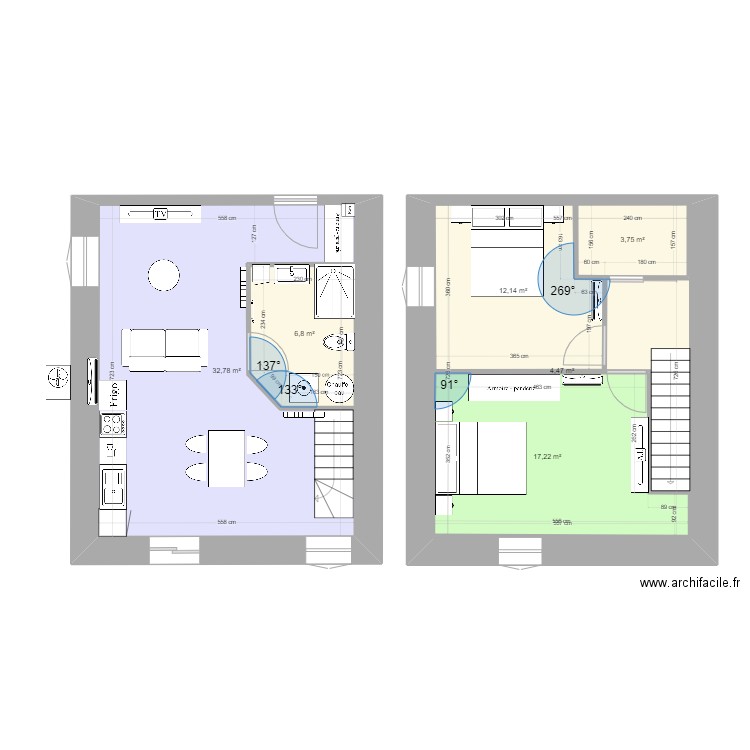 plan duplex. Plan de 6 pièces et 121 m2