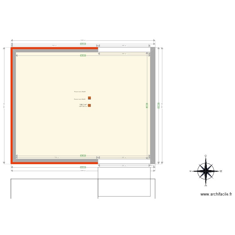 Grange initial bis. Plan de 1 pièce et 107 m2