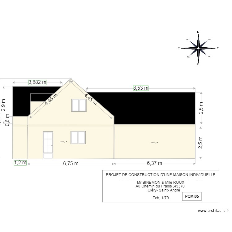 FACADE ouest 2. Plan de 13 pièces et 77 m2