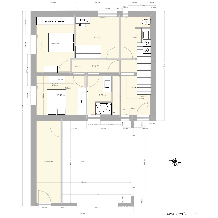 PERRIGNIER RDC. Plan de 8 pièces et 68 m2
