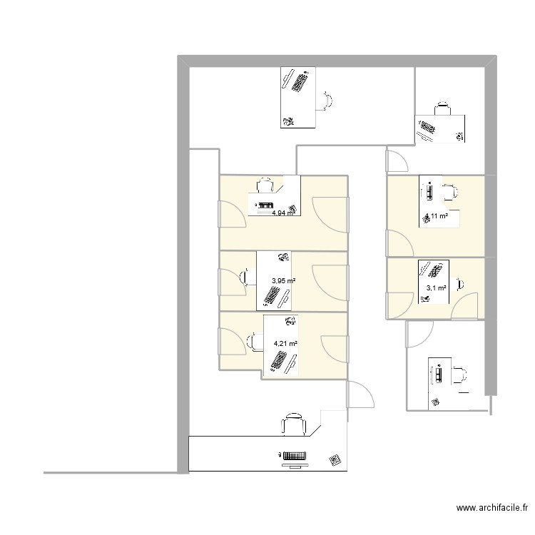 Rez de chaussée. Plan de 5 pièces et 20 m2