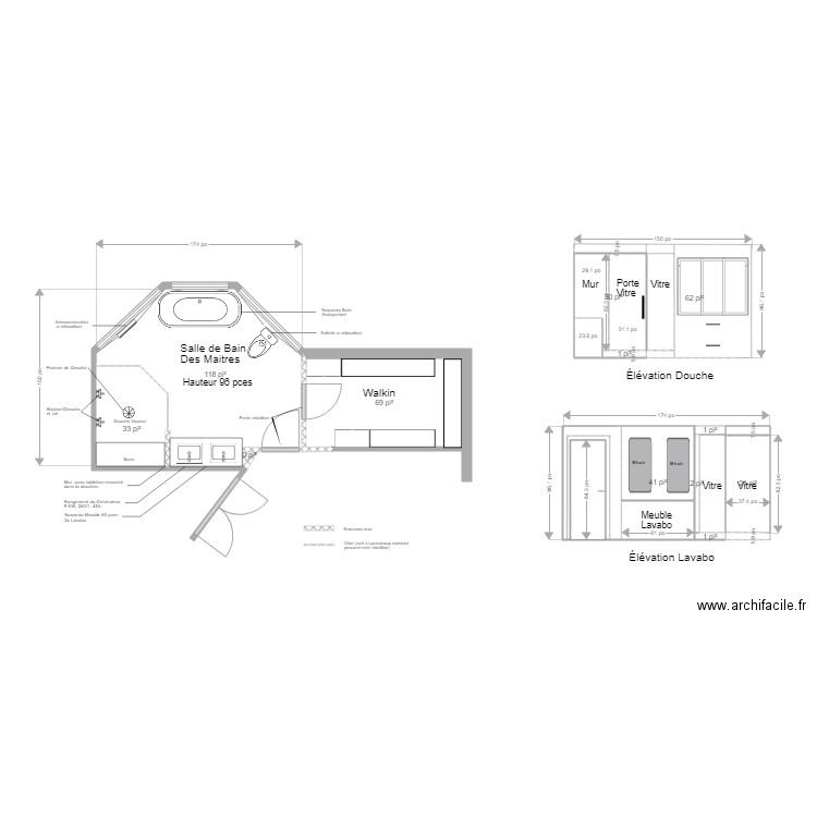 Salle de bain des maitre mur angle. Plan de 0 pièce et 0 m2