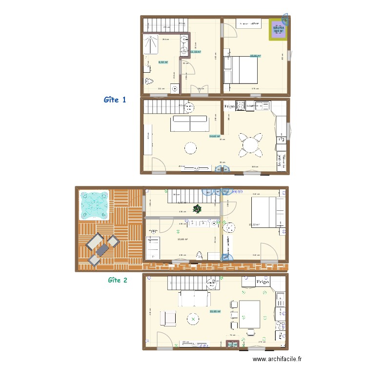 plan definitifs des 2 apparts. Plan de 10 pièces et 138 m2