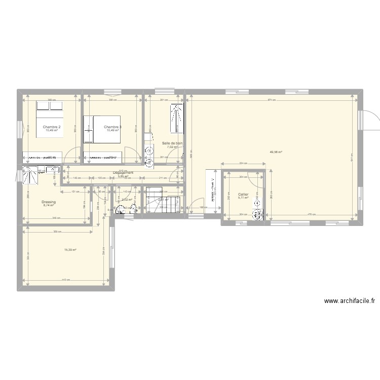 Plan maison Caignac_sans meuble. Plan de 10 pièces et 118 m2