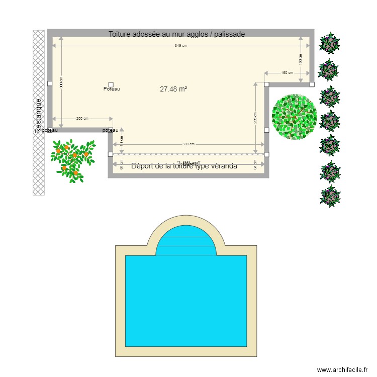 Pergola espace piscine. Plan de 0 pièce et 0 m2