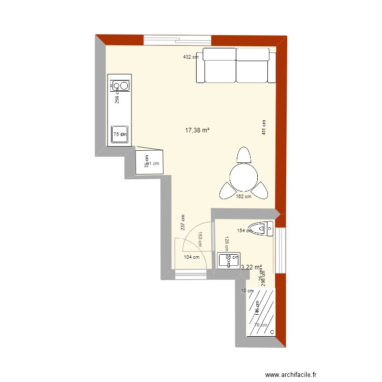 studio henri barbusse essai 2. Plan de 2 pièces et 21 m2