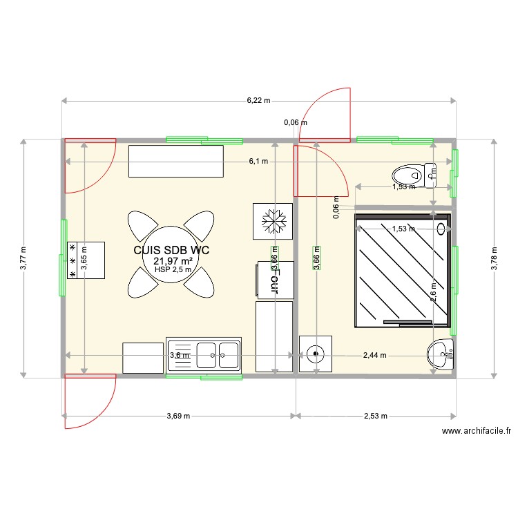 UEUE 1 EST  CUISINE -SDB -WC . Plan de 0 pièce et 0 m2