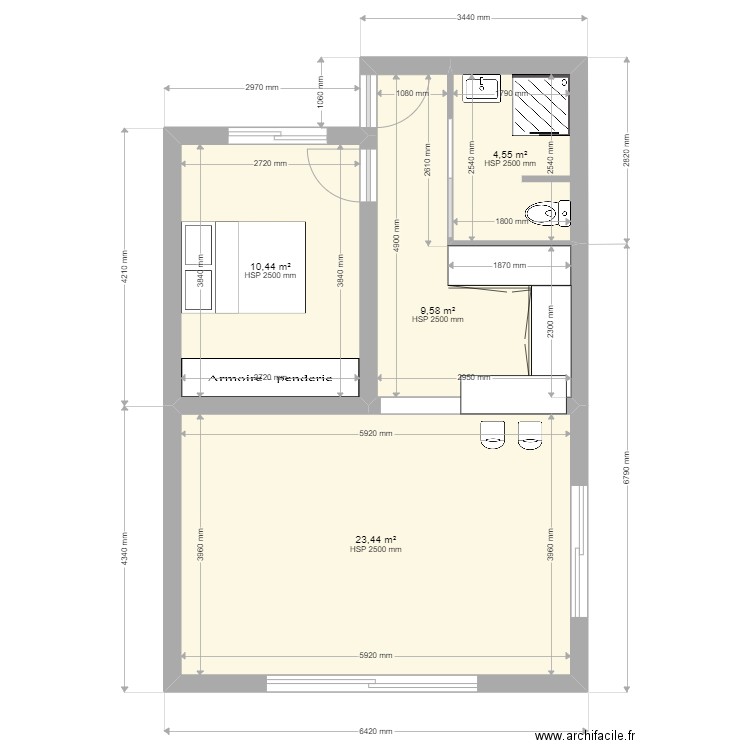 BAUDOUIN. Plan de 4 pièces et 48 m2