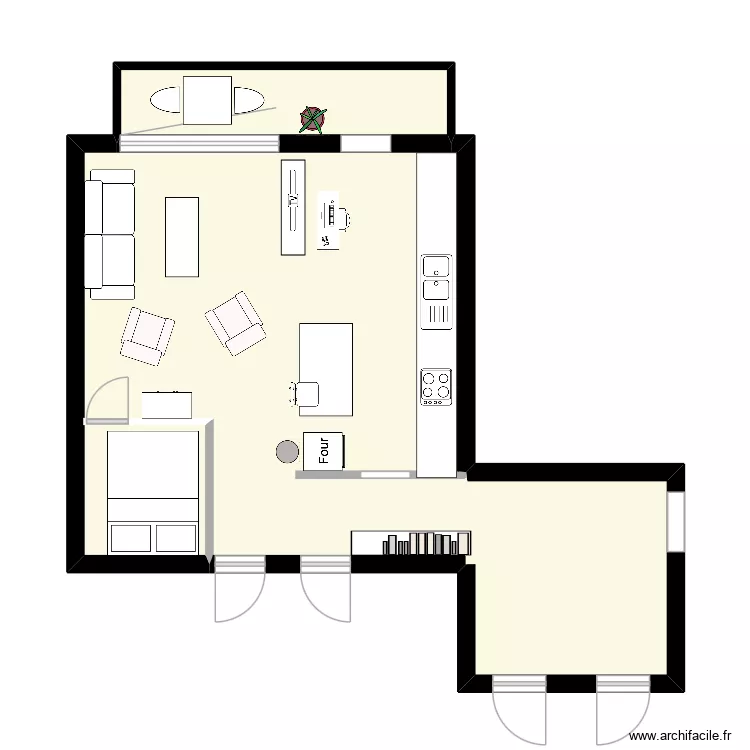 plan salon. Plan de 3 pièces et 48 m²
