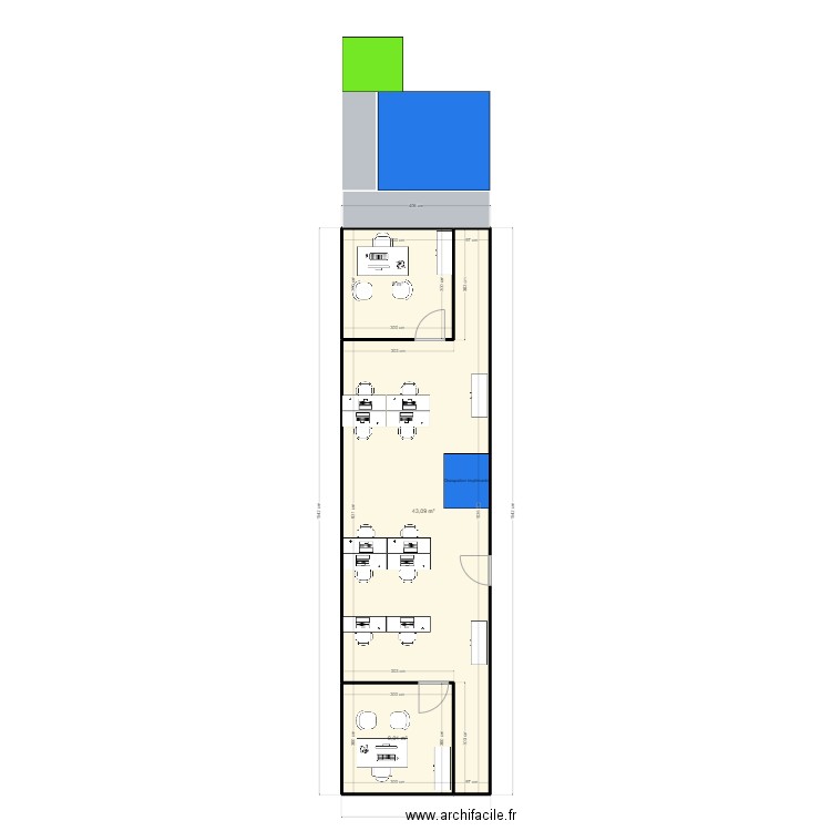 Bureau UAP3  To be VARIANTE 2. Plan de 3 pièces et 61 m2