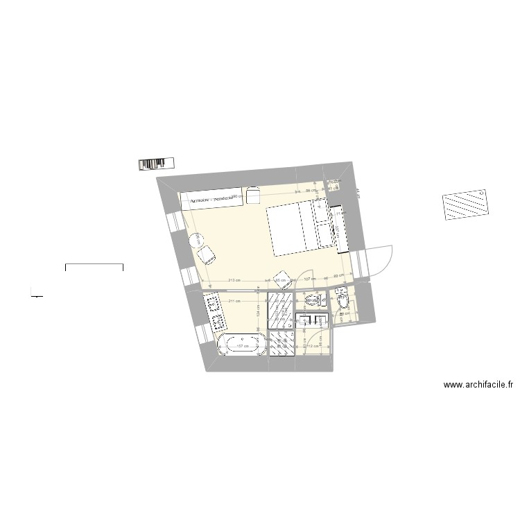 Notre Chambre  sdb 8. Plan de 4 pièces et 25 m2