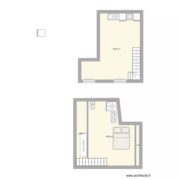 3 eme. Plan de 4 Pièces et 47 m²
