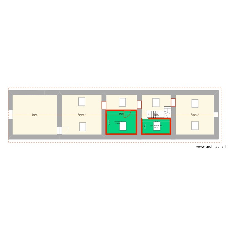 Plandétage1. Plan de 7 pièces et 114 m2