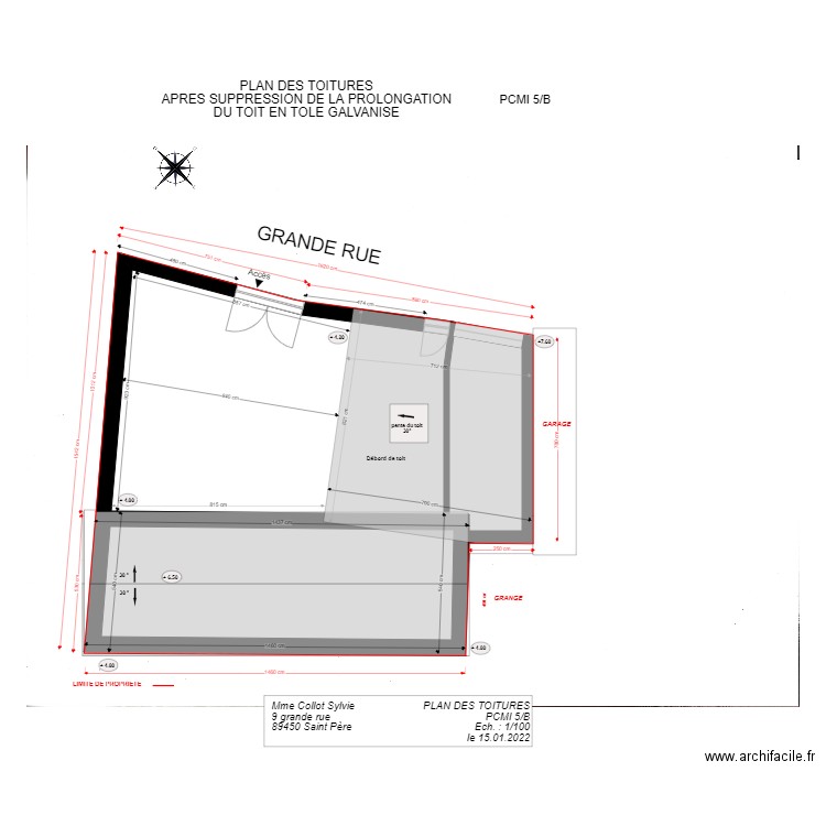 pcmi 5B APRES TRAVAUX toit gris. Plan de 3 pièces et 175 m2