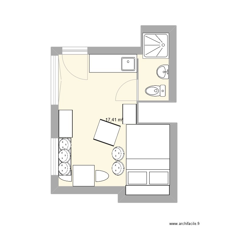 aménagement plan C. Plan de 1 pièce et 17 m2