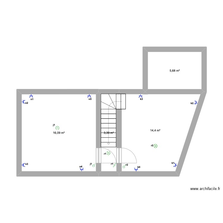 Wauters étage. Plan de 4 pièces et 40 m2