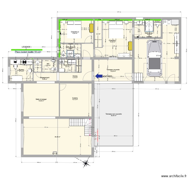 Maison Jacky version 2 chambres. Plan de 25 pièces et 184 m2