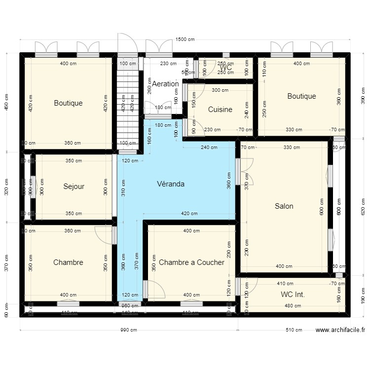 Terrain 15x12 Client 42 10 60 60. Plan de 15 pièces et 153 m2