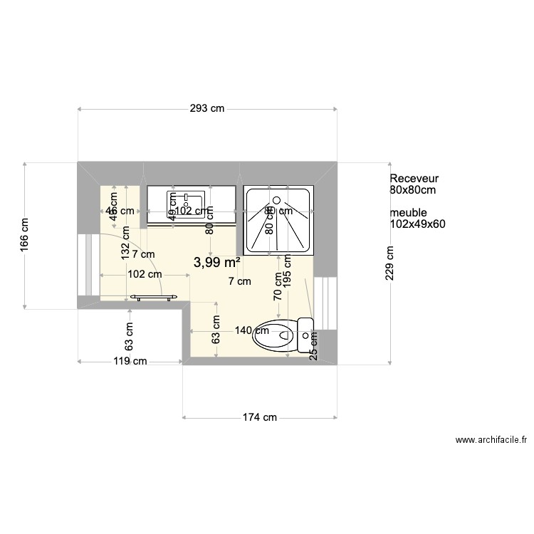 Salle de bain 2 . Plan de 1 pièce et 4 m2