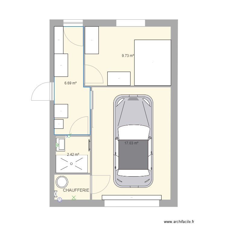 garage aménagé sans buanderie. Plan de 0 pièce et 0 m2