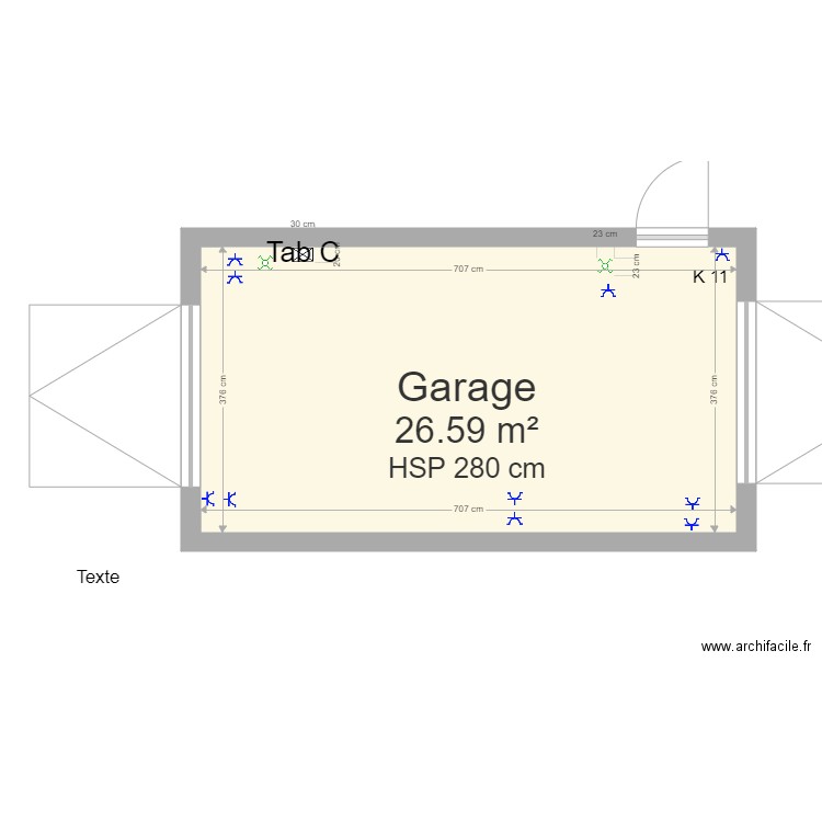 Schéma Position garage Tableau B électr. Plan de 1 pièce et 27 m2