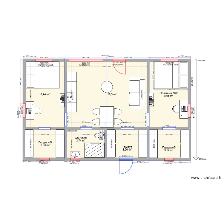 60 2.2. Plan de 7 pièces et 52 m2