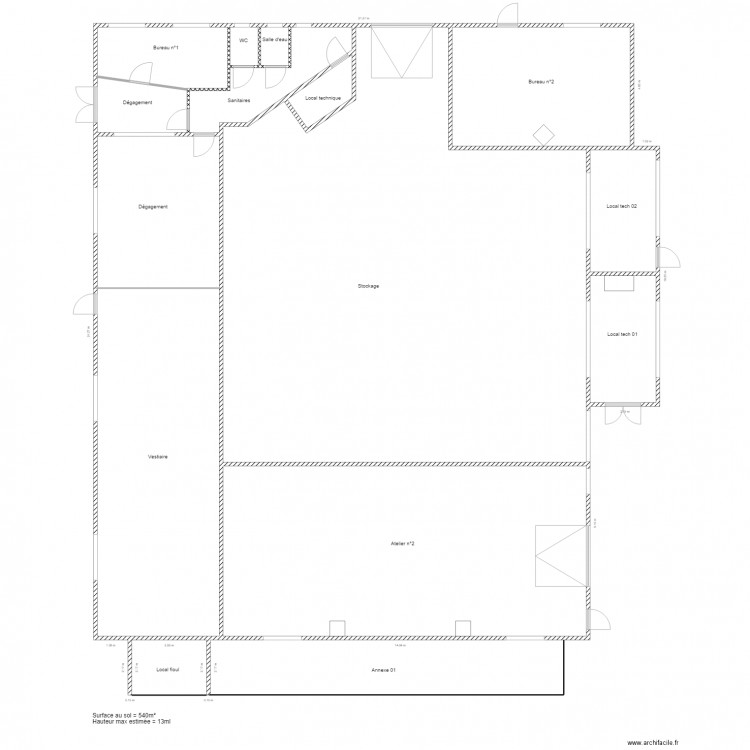 Plan B2. Plan de 13 pièces et 484 m2