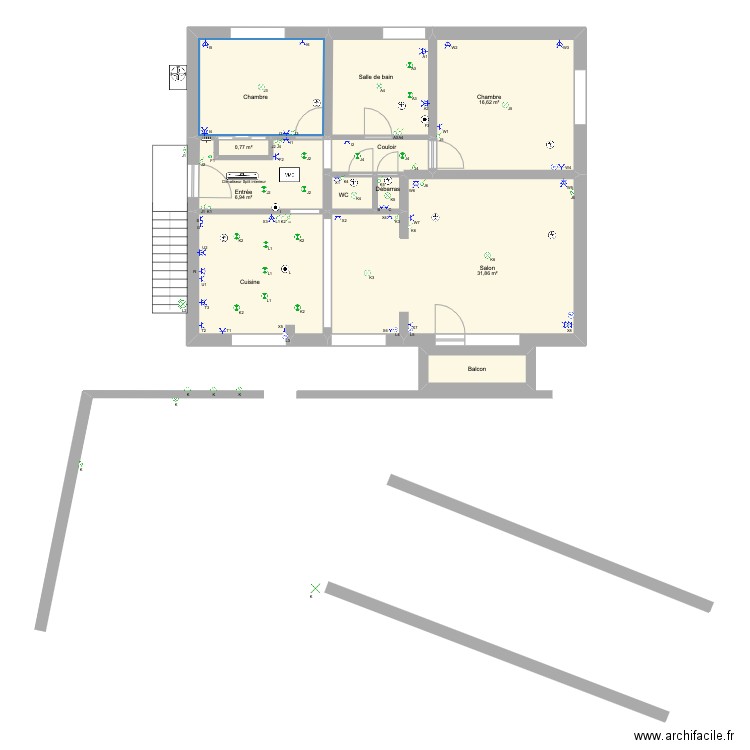 Appart étage électricité. Plan de 11 pièces et 97 m2