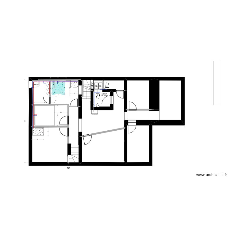 PLAN PLOMBERIE SOUS SOL SOKHA. Plan de 13 pièces et 95 m2