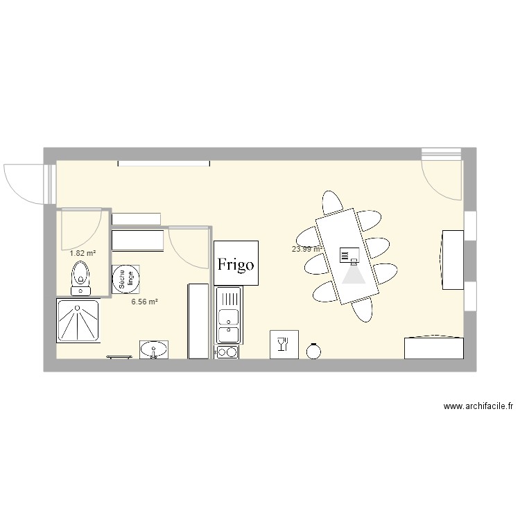 F salle de repos. Plan de 3 pièces et 32 m2