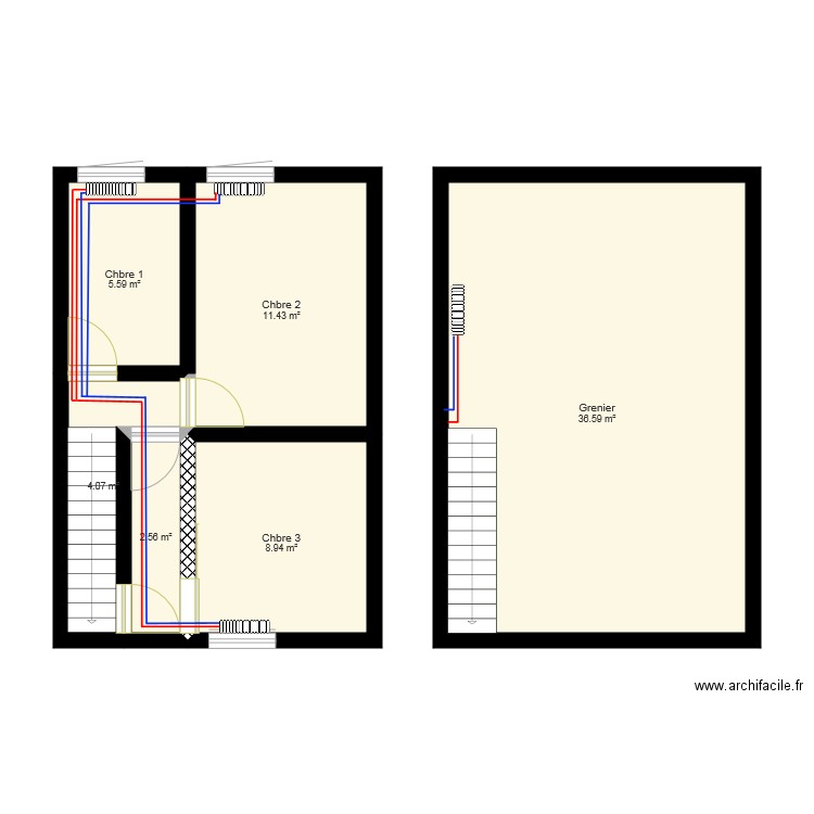 CHAUFFAGE ETAGE 1 ET GRENIER. Plan de 0 pièce et 0 m2