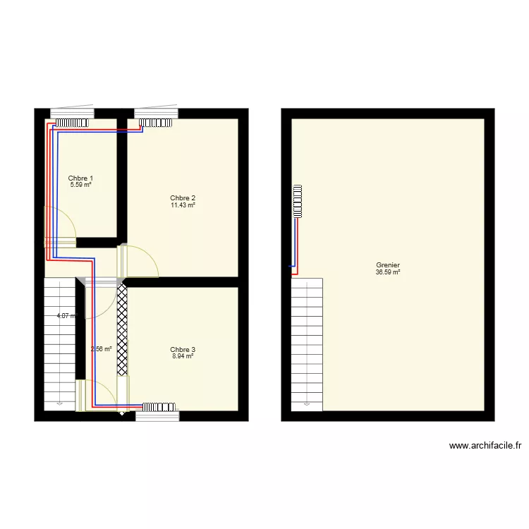 CHAUFFAGE ETAGE 1 ET GRENIER. Plan de CHAUFFAGE ETAGE 1 ET GRENIER. Plan de