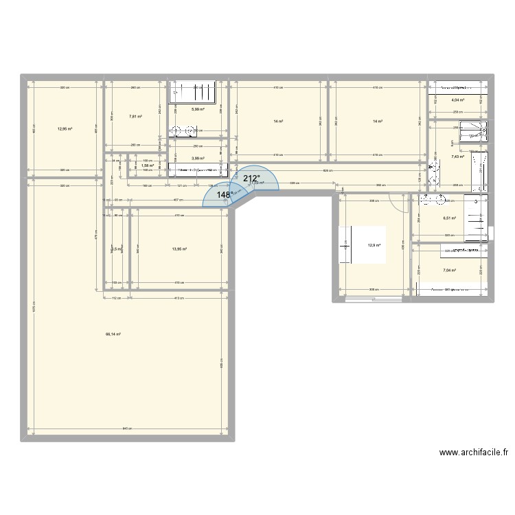 Duq. Plan de 16 pièces et 199 m2