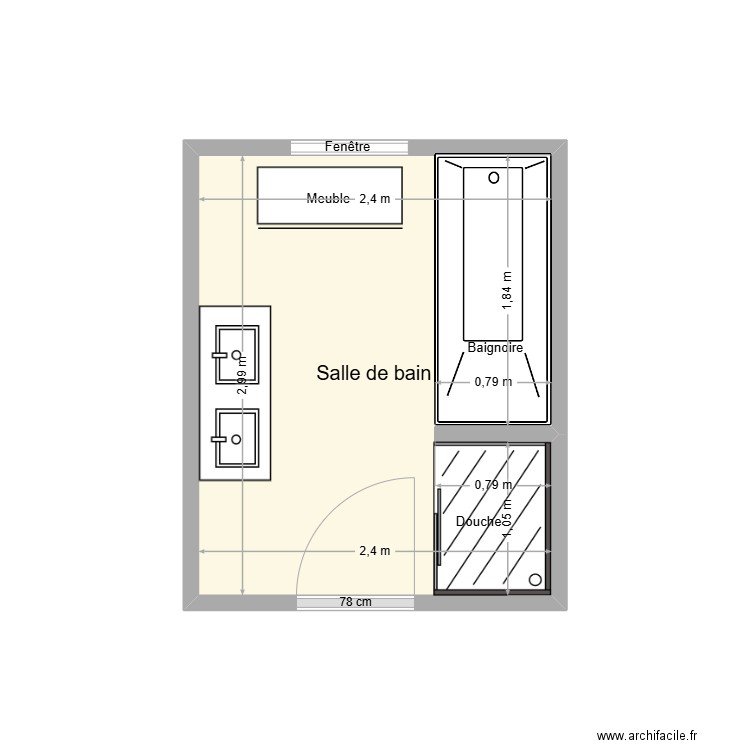 MENDEZ Existant. Plan de 1 pièce et 7 m2