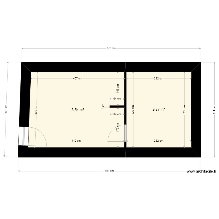 pavillon  rch. Plan de 2 pièces et 23 m2