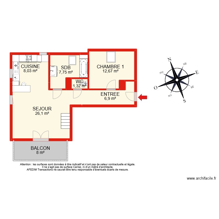 BI 7391 RDC. Plan de 10 pièces et 72 m2