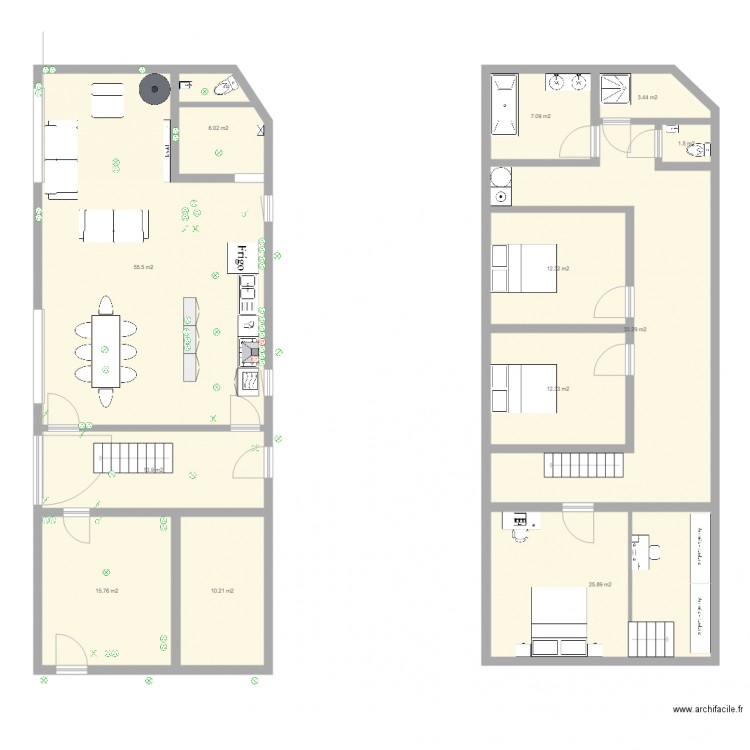 RDC. Plan de 12 pièces et 197 m2