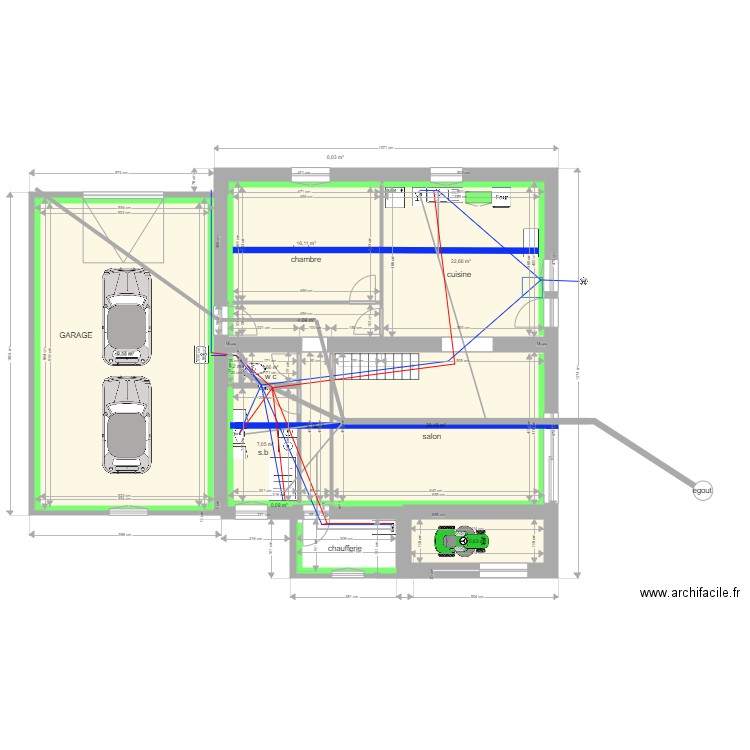 premier niveau écoulement et eau. Plan de 0 pièce et 0 m2