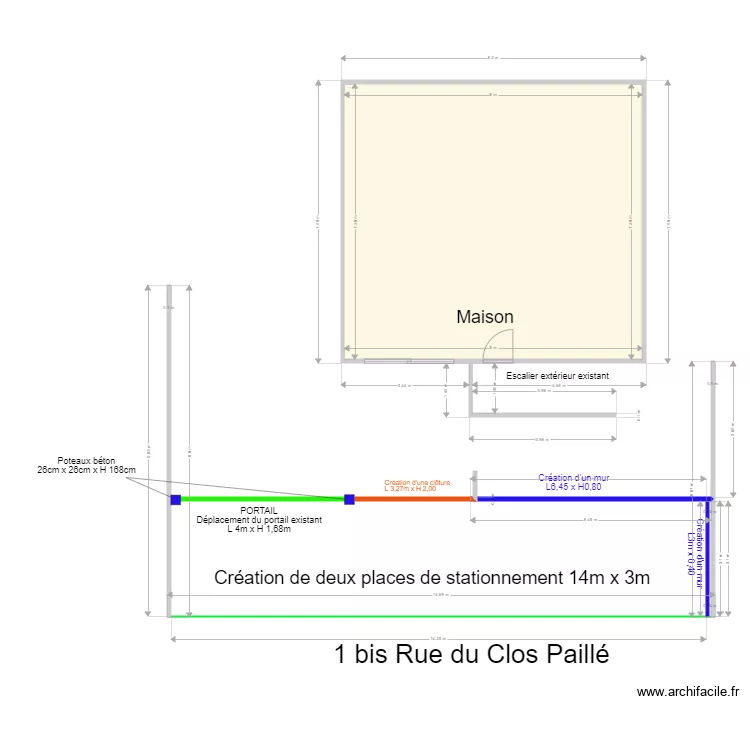 Clos Paill&eacute; Terrain apr&egrave;s transformation. Plan de 
