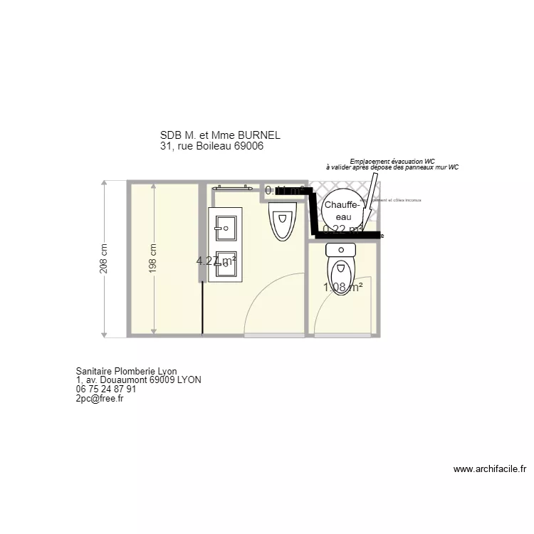 R&eacute;novation SDB   BURNEL. Plan de 