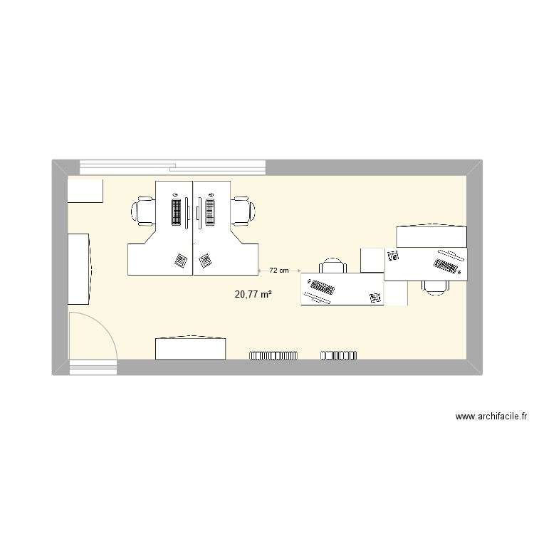 Bureau. Plan de 1 pièce et 21 m2