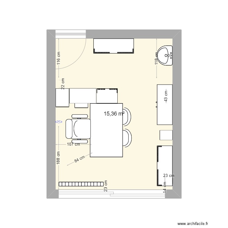 bureau gdc 5. Plan de 1 pièce et 15 m2