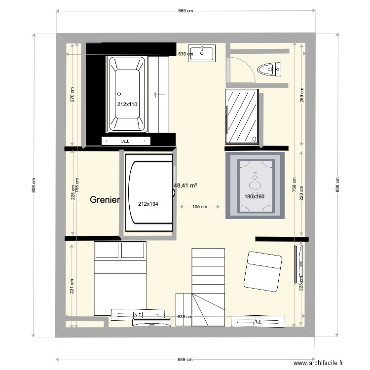 Perelle 02. Plan de 1 pièce et 48 m2