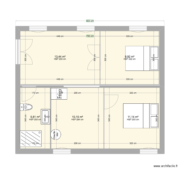 cholley2. Plan de 5 pièces et 50 m2