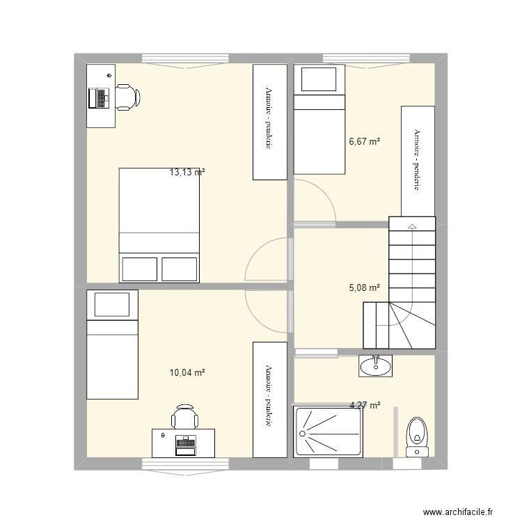 etage1bis. Plan de 5 pièces et 39 m2