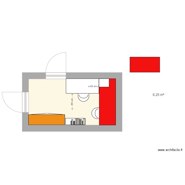 BOURISP Bureau 2eme étage V3 avec Plan Travail toute largeur. Plan de 1 pièce et 6 m2